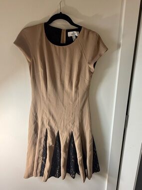 Badgley Mischka Tan Dress with Black Lace Inset